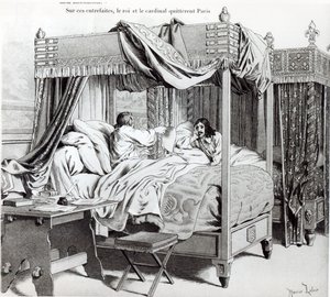 Richelieu (1585-1642) revelando a Luis XIII (1610-43) la conspiración de Cinq-Mars en 1642, de 